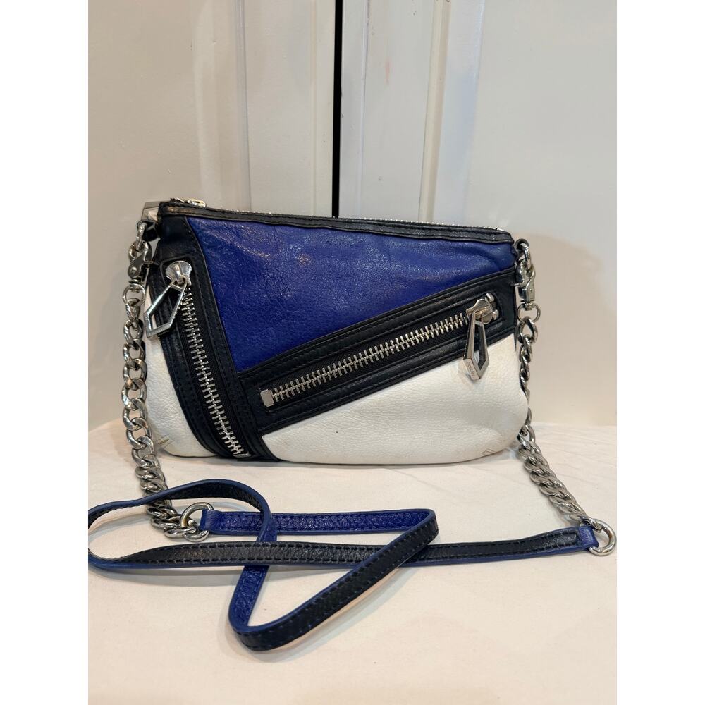 Botkier Blue Black White Colorblock Leather Crossbody Bag Chain Strap Moto
